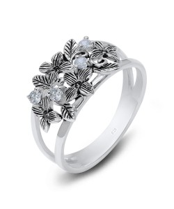 Floral Flower CZ Silver Ring NSR-3237